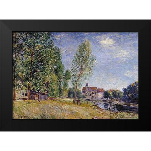 Matrats Boatyard Moret Sur Loing Black Modern Wood Framed Art Print by Sisley, Alfred