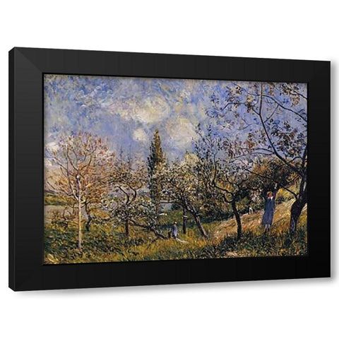 Orchard In The Spring Black Modern Wood Framed Art Print with Double Matting by Sisley, Alfred