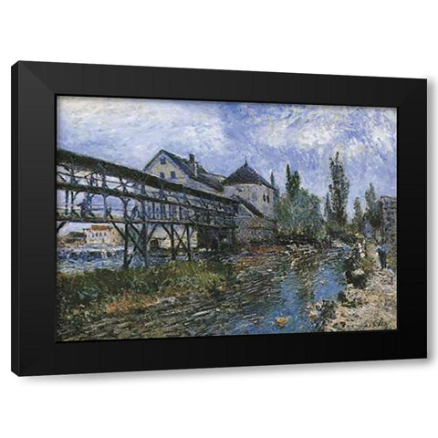 Provenchers Mill At Moret Black Modern Wood Framed Art Print with Double Matting by Sisley, Alfred