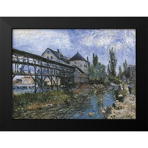 Provenchers Mill At Moret Black Modern Wood Framed Art Print by Sisley, Alfred