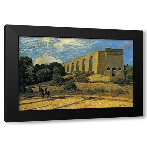 The Aquaduct At Marly Black Modern Wood Framed Art Print with Double Matting by Sisley, Alfred