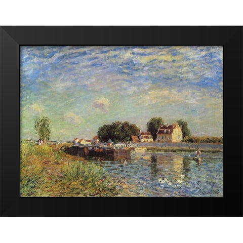 Le canal du Loing a Saint-Mammes Black Modern Wood Framed Art Print by Sisley, Alfred