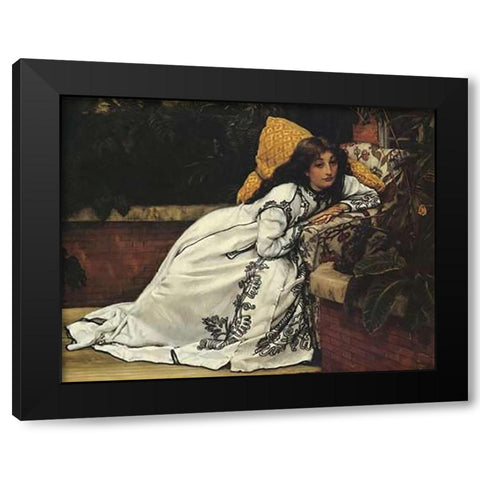Girl In Armchair The Convalescent Black Modern Wood Framed Art Print by Tissot, James