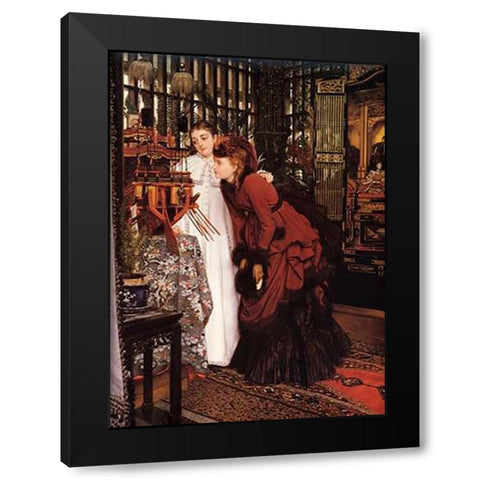 Ladies Looking At Japanese Objects Black Modern Wood Framed Art Print with Double Matting by Tissot, James