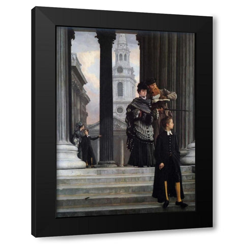 London Visitors Black Modern Wood Framed Art Print with Double Matting by Tissot, James Jacques