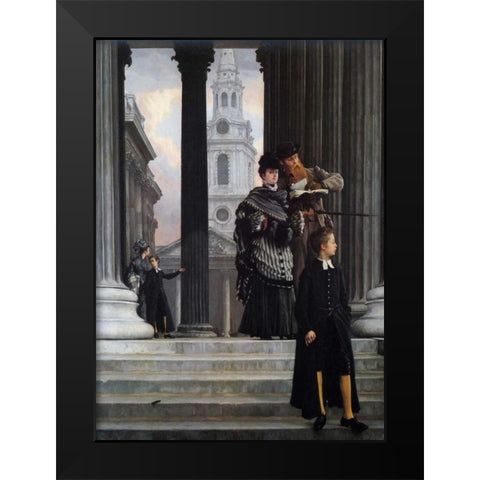 London Visitors Black Modern Wood Framed Art Print by Tissot, James Jacques