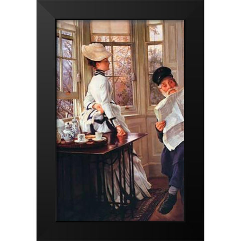Reading The News Black Modern Wood Framed Art Print by Tissot, James
