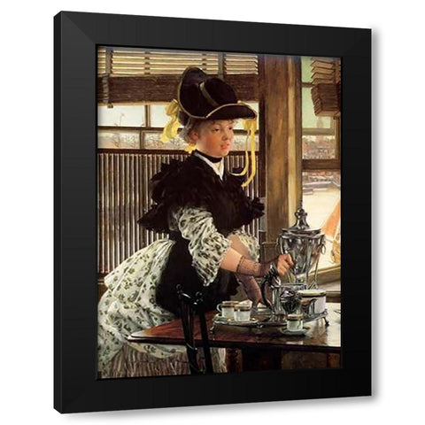 Tea Time Black Modern Wood Framed Art Print with Double Matting by Tissot, James