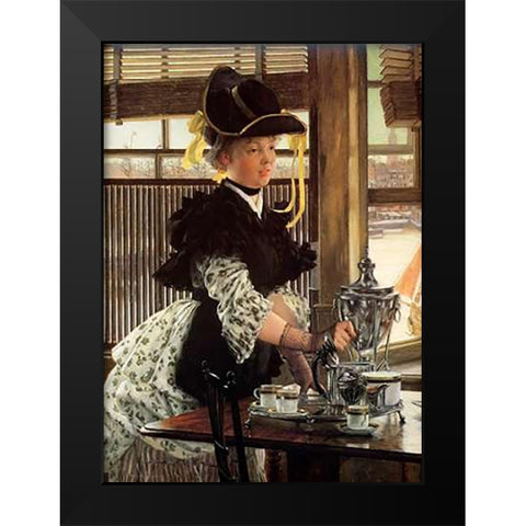 Tea Time Black Modern Wood Framed Art Print by Tissot, James