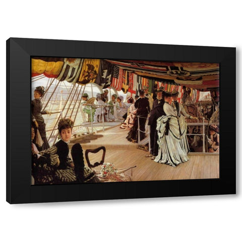 The Ball On Shipboard Black Modern Wood Framed Art Print with Double Matting by Tissot, James Jacques