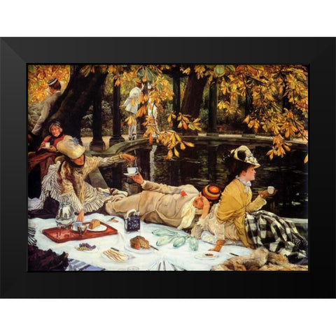 The Picnic Black Modern Wood Framed Art Print by Tissot, James Jacques