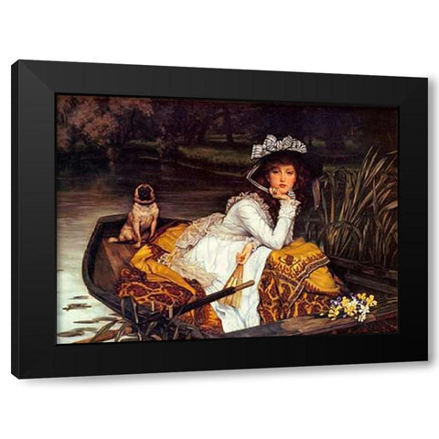 Young Lady In Boat Black Modern Wood Framed Art Print with Double Matting by Tissot, James