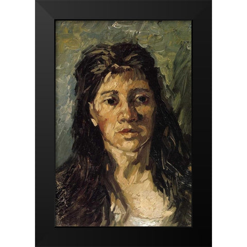 Head Of A Woman Black Modern Wood Framed Art Print by Van Gogh, Vincent
