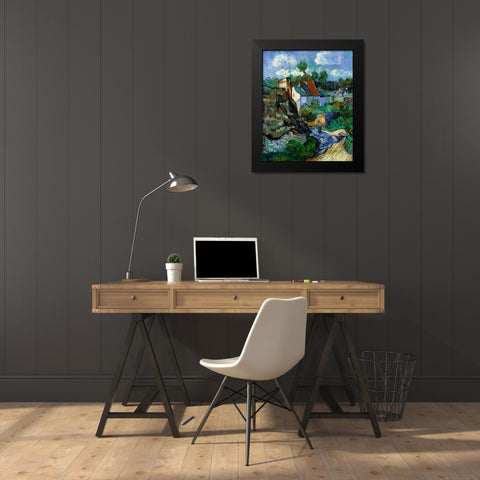 Houses At Auvers Black Modern Wood Framed Art Print by Van Gogh, Vincent