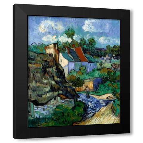 Houses At Auvers Black Modern Wood Framed Art Print by Van Gogh, Vincent