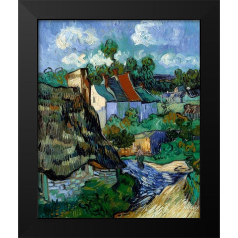 Houses At Auvers Black Modern Wood Framed Art Print by Van Gogh, Vincent