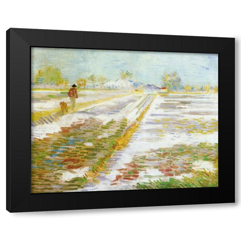 Landscape Snow Black Modern Wood Framed Art Print with Double Matting by Van Gogh, Vincent