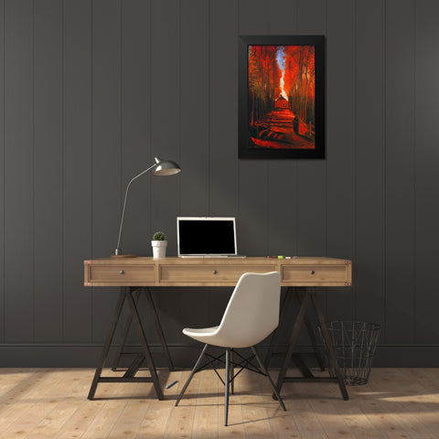 Lane Autumn Black Modern Wood Framed Art Print by Van Gogh, Vincent