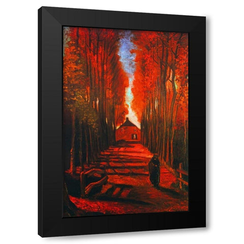 Lane Autumn Black Modern Wood Framed Art Print with Double Matting by Van Gogh, Vincent