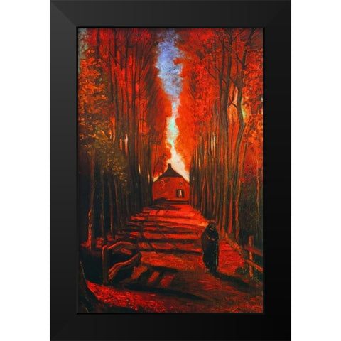 Lane Autumn Black Modern Wood Framed Art Print by Van Gogh, Vincent