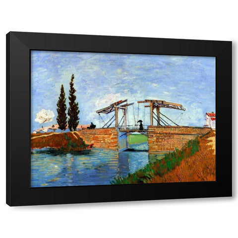 Lanlois Bridge Arles Black Modern Wood Framed Art Print with Double Matting by Van Gogh, Vincent