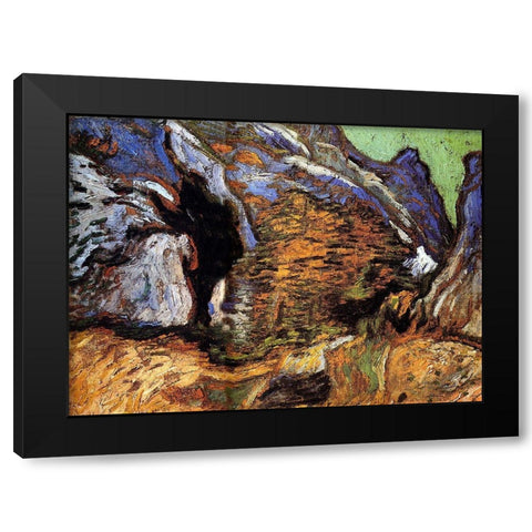 Les Peiroulets Ravine Black Modern Wood Framed Art Print by Van Gogh, Vincent