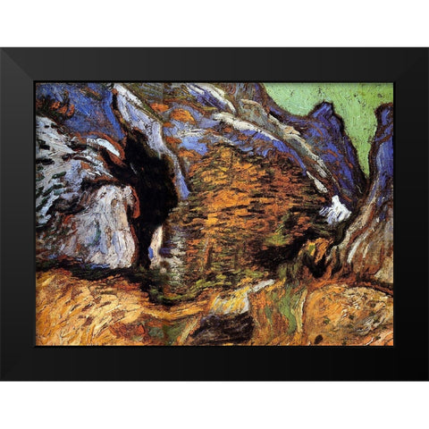 Les Peiroulets Ravine Black Modern Wood Framed Art Print by Van Gogh, Vincent