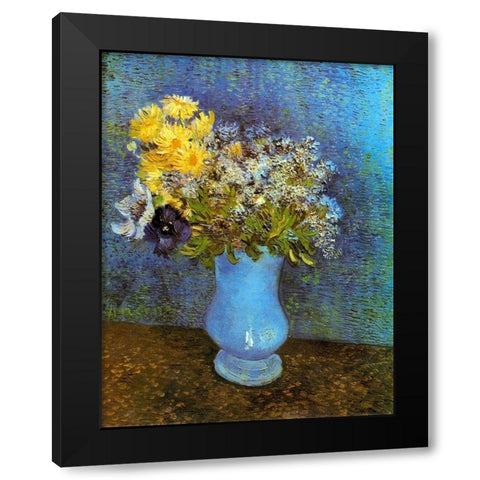 Lilacs Daisies Anemones Black Modern Wood Framed Art Print by Van Gogh, Vincent