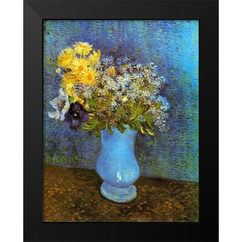 Lilacs Daisies Anemones Black Modern Wood Framed Art Print by Van Gogh, Vincent