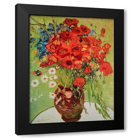 Marguerites et coquelicots Black Modern Wood Framed Art Print with Double Matting by Van Gogh, Vincent