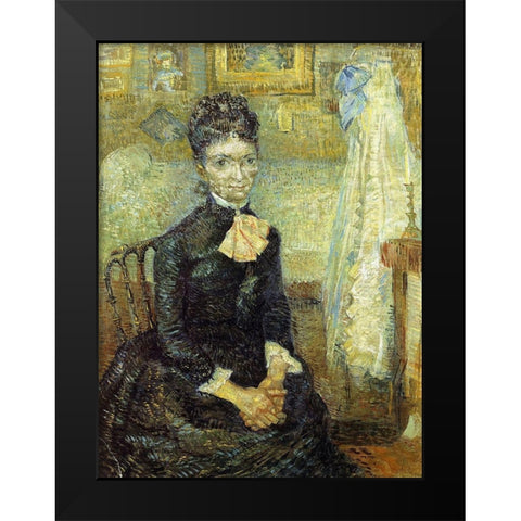 Mother By Cradle Black Modern Wood Framed Art Print by Van Gogh, Vincent