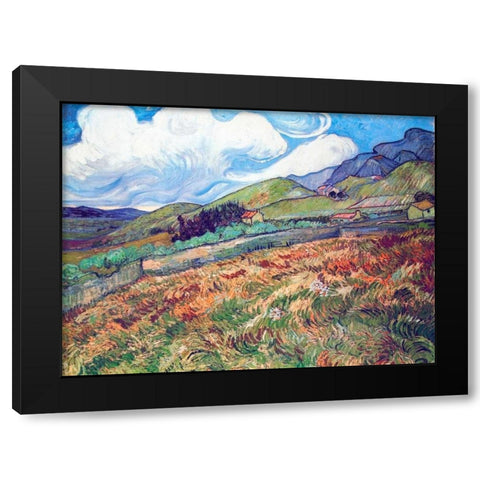 Oat Field With Mountains Black Modern Wood Framed Art Print with Double Matting by Van Gogh, Vincent