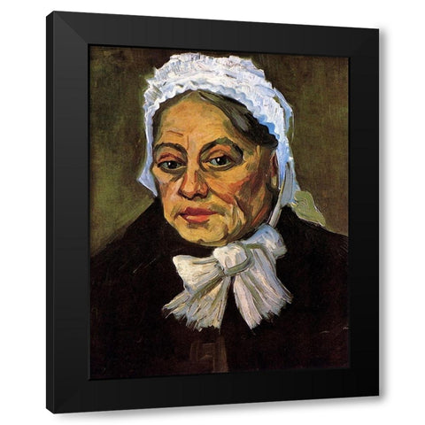 Old Woman White Cap Black Modern Wood Framed Art Print by Van Gogh, Vincent