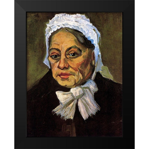 Old Woman White Cap Black Modern Wood Framed Art Print by Van Gogh, Vincent