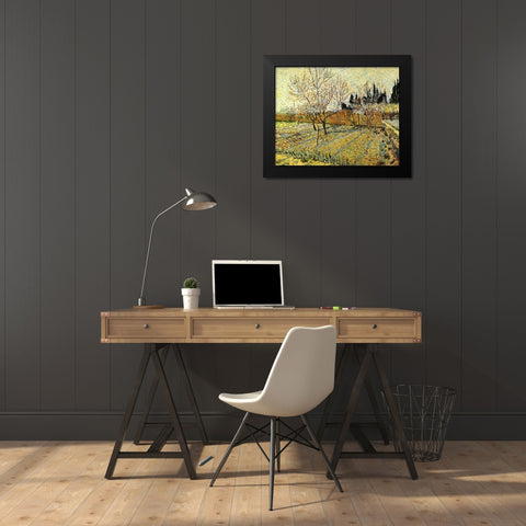 Orchard Springtime Black Modern Wood Framed Art Print by Van Gogh, Vincent