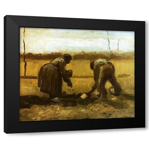 Peasants Planting Potatoes Black Modern Wood Framed Art Print by Van Gogh, Vincent
