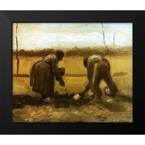 Peasants Planting Potatoes Black Modern Wood Framed Art Print by Van Gogh, Vincent