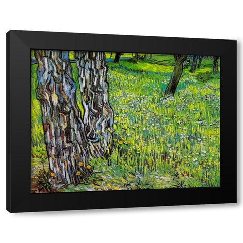 Pine Trees And Dandelions In The Garden Of Saint Paul Hospital 1890 Black Modern Wood Framed Art Print with Double Matting by Van Gogh, Vincent