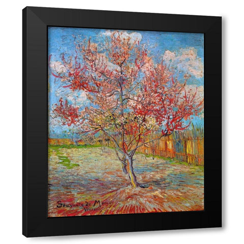 Pink Peach Tree In Blossom Black Modern Wood Framed Art Print with Double Matting by Van Gogh, Vincent
