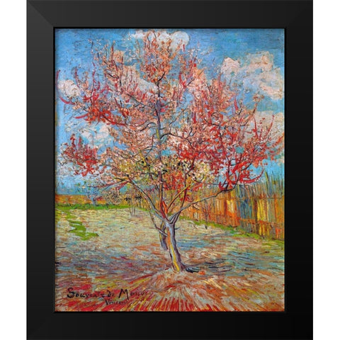 Pink Peach Tree In Blossom Black Modern Wood Framed Art Print by Van Gogh, Vincent