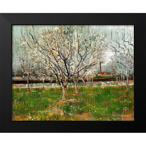 Plum Trees In Blossom Black Modern Wood Framed Art Print by Van Gogh, Vincent