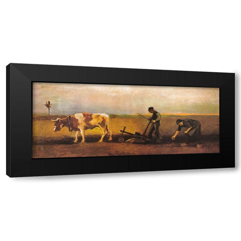 Potato Planting Black Modern Wood Framed Art Print by Van Gogh, Vincent
