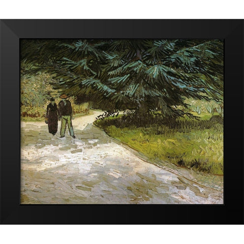 Public Garden With Couple And Blue Fir Black Modern Wood Framed Art Print by Van Gogh, Vincent