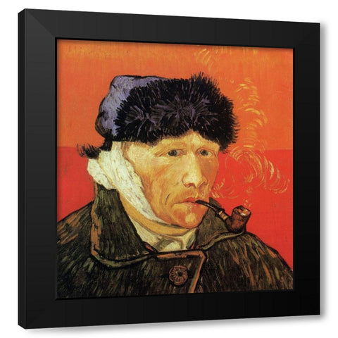 Self Portrait Ear And Pipe Black Modern Wood Framed Art Print with Double Matting by Van Gogh, Vincent