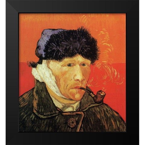 Self Portrait Ear And Pipe Black Modern Wood Framed Art Print by Van Gogh, Vincent