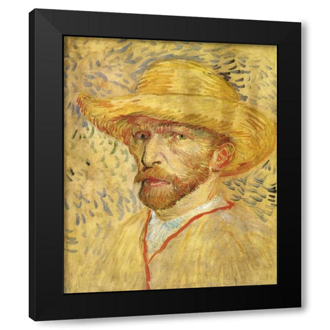 Self Portrait Straw Hat Black Modern Wood Framed Art Print by Van Gogh, Vincent