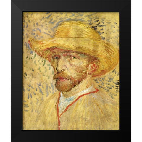 Self Portrait Straw Hat Black Modern Wood Framed Art Print by Van Gogh, Vincent