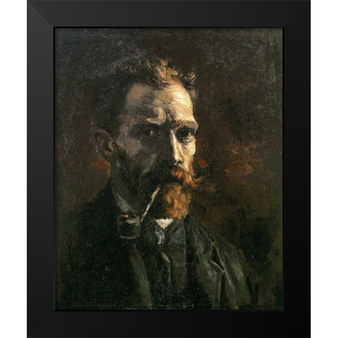 Self Portrait With Pipe Black Modern Wood Framed Art Print by Van Gogh, Vincent