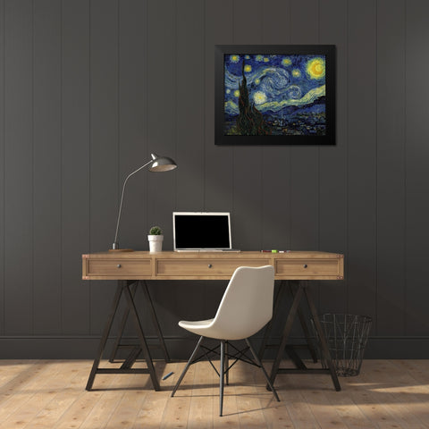 Starry Night Black Modern Wood Framed Art Print by Van Gogh, Vincent