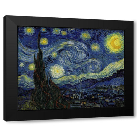 Starry Night Black Modern Wood Framed Art Print by Van Gogh, Vincent